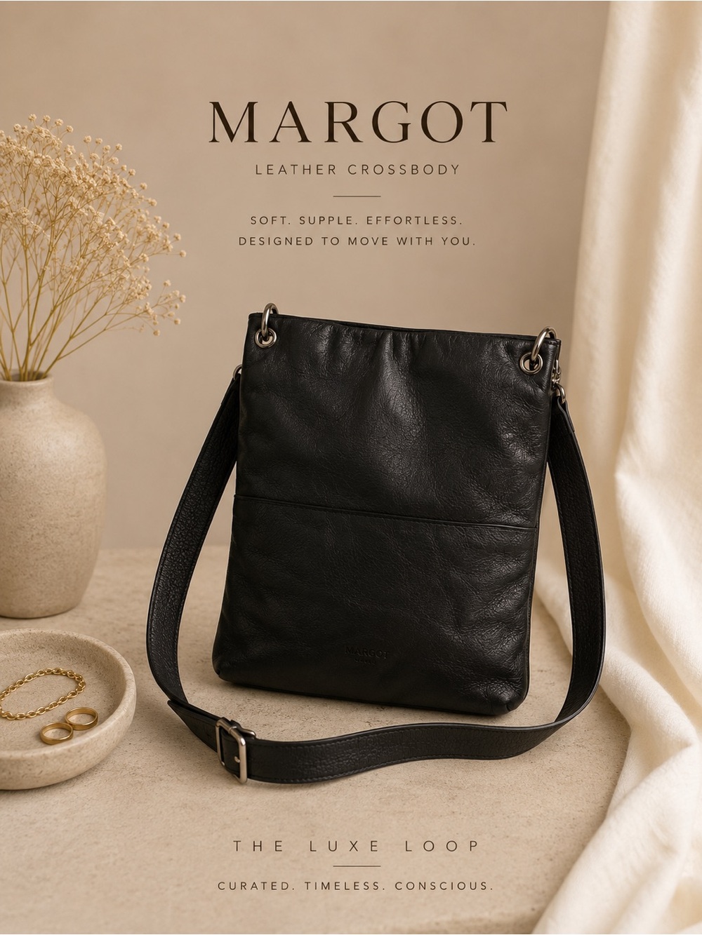 margot Black Leather Crossbody Bag